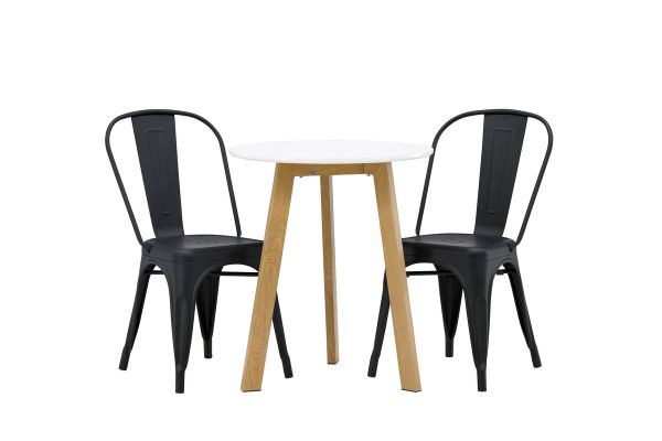 Imagine Masa de dining Leonora φ65 - Aspect de stejar / MDF alb + Scaun de dining Tempe - Negru mat / Metal _2