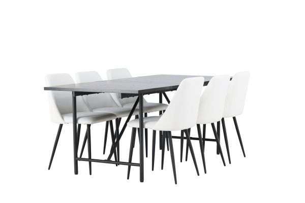 Imagine Masa de dining Astrid 200*75 - Negru mat / MDF cu furnir negru mat + 6 scaune de dining Night - Negru / PU alb