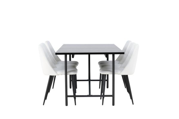 Imagine Masa de dining Astrid 200*75 - Negru mat / MDF cu furnir negru mat + 6 scaune de dining Night - Negru / PU alb