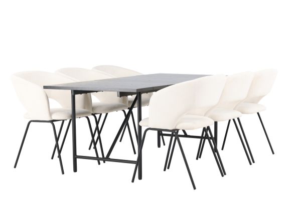 Imagine Masa de dining Astrid 200*75 - Negru mat / MDF negru mat cu furnir +Scaun de dining Day - Negru mat / Lenjerie de pat albă _6