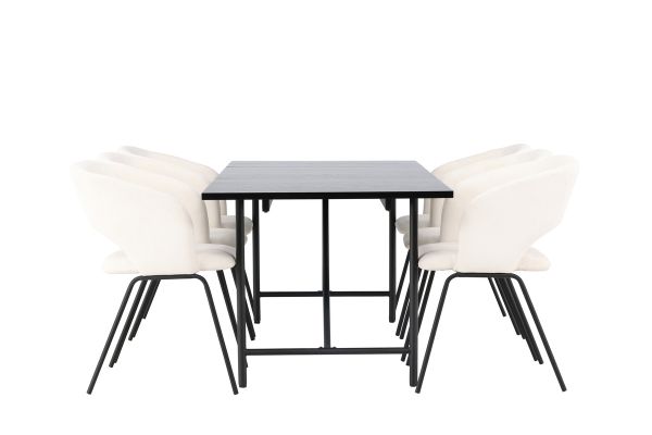 Imagine Masa de dining Astrid 200*75 - Negru mat / MDF negru mat cu furnir +Scaun de dining Day - Negru mat / Lenjerie de pat albă _6