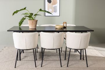 Imagine Masa de dining Astrid 200*75 - Negru mat / MDF negru mat cu furnir + Scaun de dining Edina - Negru / Alb Boucle _6