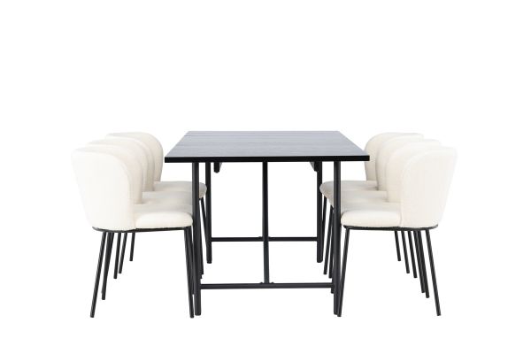 Imagine Masa de dining Astrid 200*75 - Negru mat / MDF negru mat cu furnir + Scaun de dining Edina - Negru / Alb Boucle _6