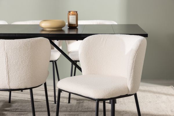 Imagine Masa de dining Astrid 200*75 - Negru mat / MDF negru mat cu furnir + Scaun de dining Edina - Negru / Alb Boucle _6