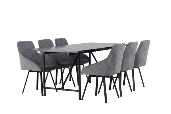 Imagine Masa de dining Astrid 200*75 - Negru mat / MDF negru mat cu furnir + Scaun de dining Rosie - Negru / Material gri închis _6