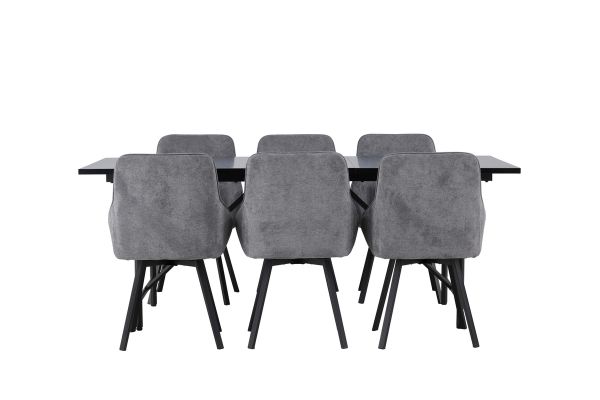 Imagine Masa de dining Astrid 200*75 - Negru mat / MDF negru mat cu furnir + Scaun de dining Rosie - Negru / Material gri închis _6