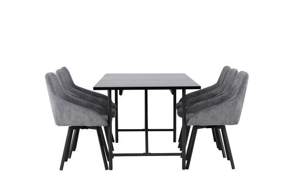 Imagine Masa de dining Astrid 200*75 - Negru mat / MDF negru mat cu furnir + Scaun de dining Rosie - Negru / Material gri închis _6