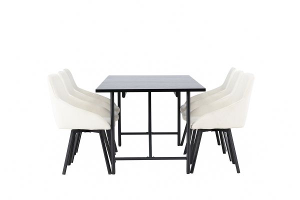 Imagine Masa de dining Astrid 200 * 75 - Negru mat / MDF negru mat cu furnir + Scaun de dining Rosie - Negru / Material de culoare bej _6