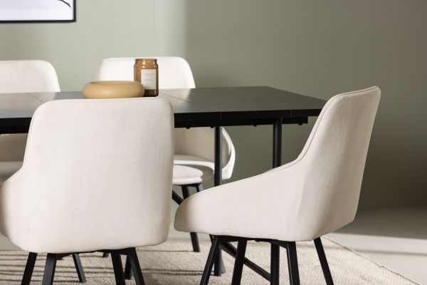 Imagine Masa de dining Astrid 200 * 75 - Negru mat / MDF negru mat cu furnir + Scaun de dining Rosie - Negru / Material de culoare bej _6