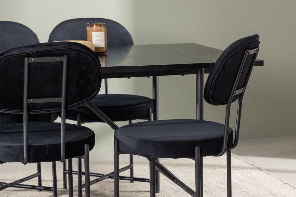 Imagine Masa de dining Astrid 200*75 - Negru mat / MDF negru mat cu furnir + Scaun de dining Stella - Negru / Catifea neagră _6