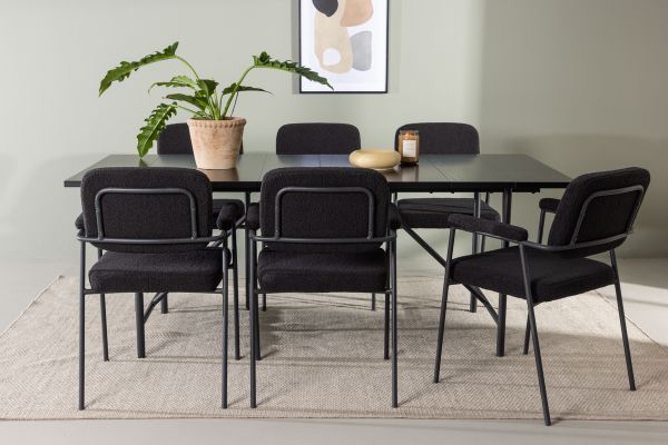 Imagine Masa de dining Astrid 200*75 - Negru mat / MDF negru mat cu furnir + Scaun de dining Yesterday - Negru / Boucle negru _6