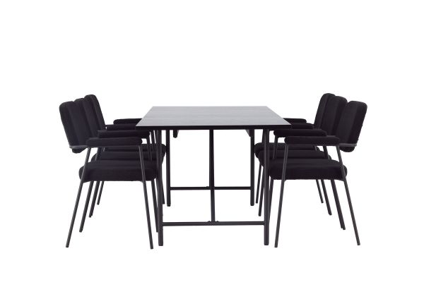 Imagine Masa de dining Astrid 200*75 - Negru mat / MDF negru mat cu furnir + Scaun de dining Yesterday - Negru / Boucle negru _6