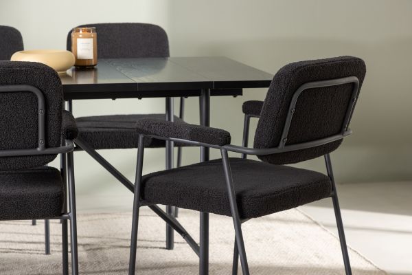 Imagine Masa de dining Astrid 200*75 - Negru mat / MDF negru mat cu furnir + Scaun de dining Yesterday - Negru / Boucle negru _6