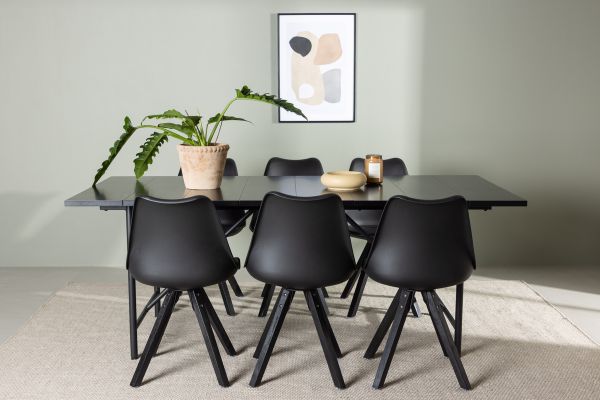 Imagine Masa de dining Astrid 200*75 - Negru mat / MDF negru mat cu furnir + Scaun de dining Zeno - Negru / PP negru _6