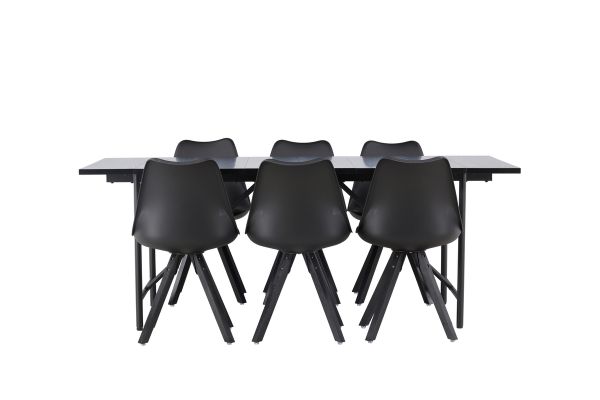 Imagine Masa de dining Astrid 200*75 - Negru mat / MDF negru mat cu furnir + Scaun de dining Zeno - Negru / PP negru _6