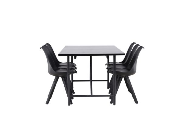 Imagine Masa de dining Astrid 200*75 - Negru mat / MDF negru mat cu furnir + Scaun de dining Zeno - Negru / PP negru _6