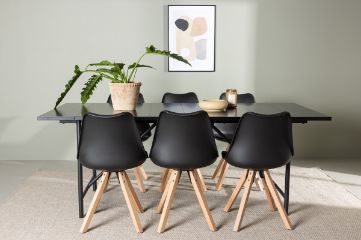 Imagine Vă rugăm să traduceți complet Masă de dining Astrid 200 * 75 - Negru mat / MDF negru mat cu furnir + Scaun de dining Zeno - Aspect lemn natural / PP negru _6