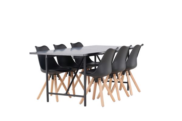 Imagine Vă rugăm să traduceți complet Masă de dining Astrid 200 * 75 - Negru mat / MDF negru mat cu furnir + Scaun de dining Zeno - Aspect lemn natural / PP negru _6