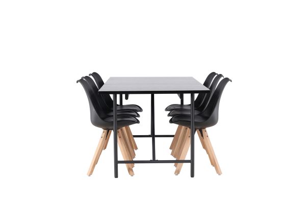 Imagine Vă rugăm să traduceți complet Masă de dining Astrid 200 * 75 - Negru mat / MDF negru mat cu furnir + Scaun de dining Zeno - Aspect lemn natural / PP negru _6