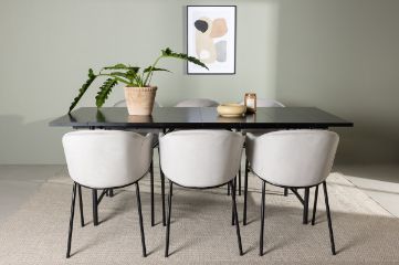 Imagine Masa de dining Astrid 200*75 - Negru mat / Negru mat MDF cu furnir + Scaun de dining Evelina - Negru / Catifea gri deschis _6