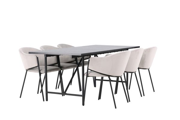 Imagine Masa de dining Astrid 200*75 - Negru mat / Negru mat MDF cu furnir + Scaun de dining Evelina - Negru / Catifea gri deschis _6