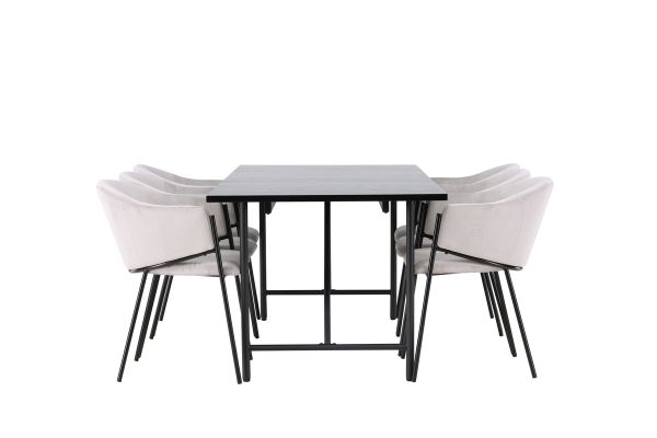 Imagine Masa de dining Astrid 200*75 - Negru mat / Negru mat MDF cu furnir + Scaun de dining Evelina - Negru / Catifea gri deschis _6