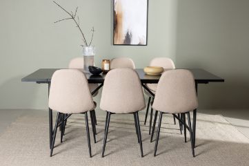 Imagine Masa de dining Astrid 200*75 - Negru mat / MDF negru mat cu furnir + Scaun de dining Polar - Negru / Bej Boucle _6