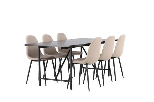 Imagine Masa de dining Astrid 200*75 - Negru mat / MDF negru mat cu furnir + Scaun de dining Polar - Negru / Bej Boucle _6