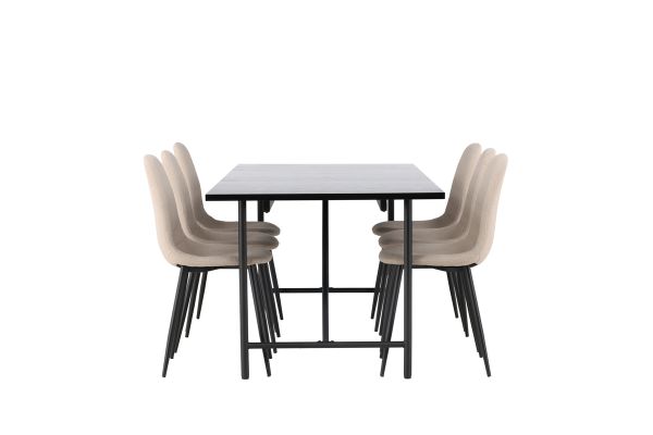 Imagine Masa de dining Astrid 200*75 - Negru mat / MDF negru mat cu furnir + Scaun de dining Polar - Negru / Bej Boucle _6