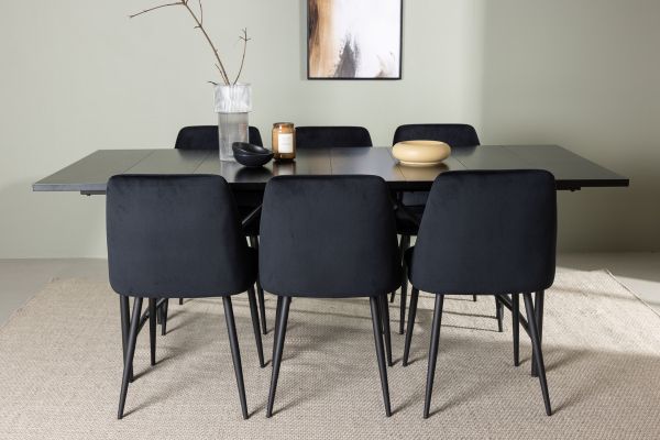 Imagine Masa de dining Astrid 200*75 - Negru mat / MDF negru mat cu furnir + Scaun de dining Night - Negru / Catifea neagra _6