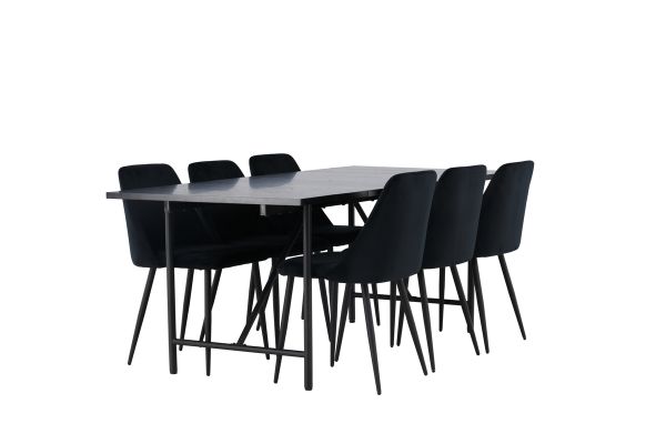 Imagine Masa de dining Astrid 200*75 - Negru mat / MDF negru mat cu furnir + Scaun de dining Night - Negru / Catifea neagra _6