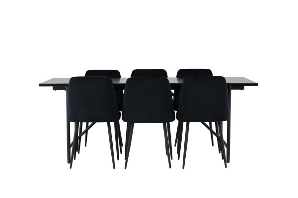 Imagine Masa de dining Astrid 200*75 - Negru mat / MDF negru mat cu furnir + Scaun de dining Night - Negru / Catifea neagra _6