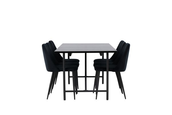 Imagine Masa de dining Astrid 200*75 - Negru mat / MDF negru mat cu furnir + Scaun de dining Night - Negru / Catifea neagra _6