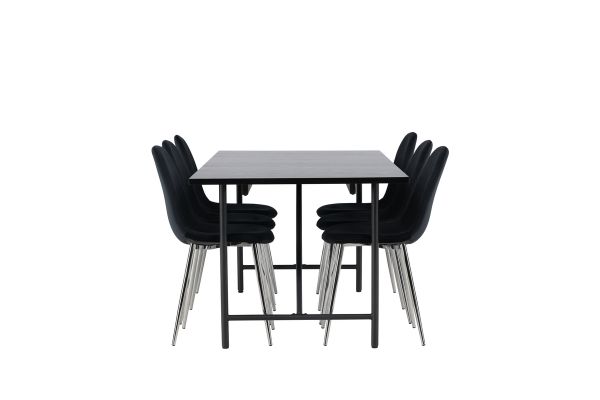 Imagine Masa de dining Astrid 200*75 - Negru mat / MDF negru mat cu furnir + Scaun de dining Polar - Catifea neagra / Crom _6