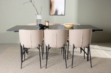 Imagine Masa de dining Astrid 200 * 75 - Negru mat / MDF negru mat cu furnir + Scaun de dining Modesto - Bej / Boucle bej_6