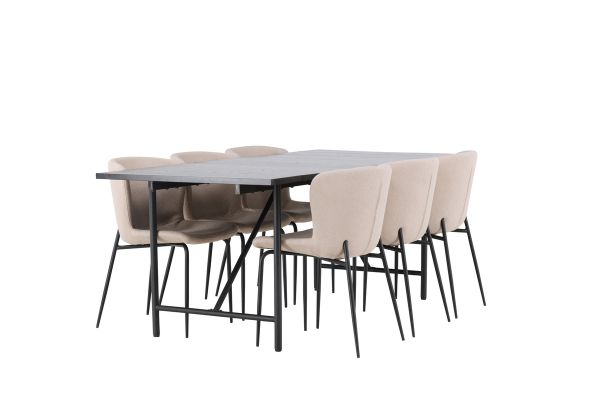 Imagine Masa de dining Astrid 200 * 75 - Negru mat / MDF negru mat cu furnir + Scaun de dining Modesto - Bej / Boucle bej_6