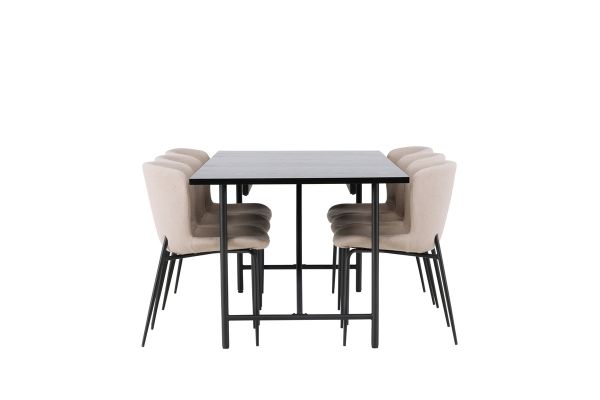 Imagine Masa de dining Astrid 200 * 75 - Negru mat / MDF negru mat cu furnir + Scaun de dining Modesto - Bej / Boucle bej_6