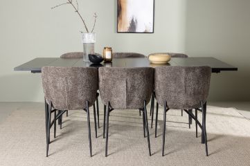 Imagine Masa de dining Astrid 200*75 - Negru mat / MDF cu furnir negru mat + Scaun de dining Modesto - Gri / Boucle negru fumuriu _6