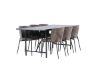 Imagine Masa de dining Astrid 200*75 - Negru mat / MDF cu furnir negru mat + Scaun de dining Modesto - Gri / Boucle negru fumuriu _6