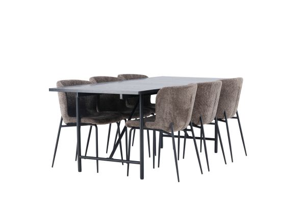 Imagine Masa de dining Astrid 200*75 - Negru mat / MDF cu furnir negru mat + Scaun de dining Modesto - Gri / Boucle negru fumuriu _6