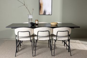 Imagine Masa de dining Astrid 200*75 - Negru mat / MDF negru mat cu furnir + Scaun de dining Chico - Negru / Boucle alb _6