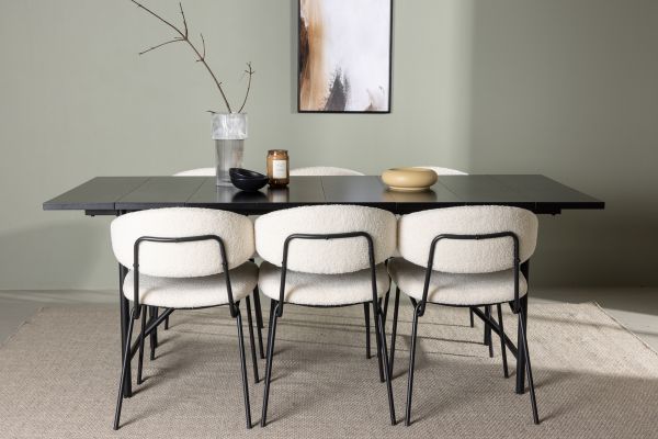 Imagine Masa de dining Astrid 200*75 - Negru mat / MDF negru mat cu furnir + Scaun de dining Chico - Negru / Boucle alb _6