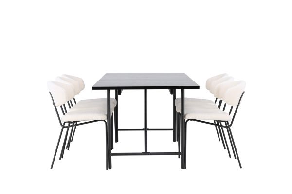 Imagine Masa de dining Astrid 200*75 - Negru mat / MDF negru mat cu furnir + Scaun de dining Chico - Negru / Boucle alb _6