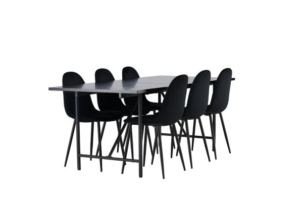 Imagine Masa de dining Astrid 200*75 - Negru Mat / MDF negru mat cu furnir + Scaun de dining Polar - Picioare negre / Catifea neagra _6