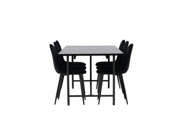 Imagine Masa de dining Astrid 200*75 - Negru Mat / MDF negru mat cu furnir + Scaun de dining Polar - Picioare negre / Catifea neagra _6