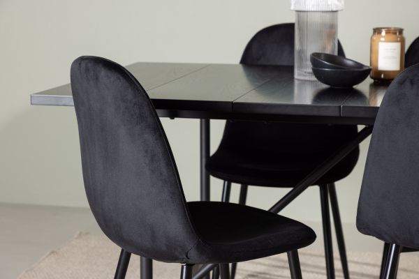 Imagine Masa de dining Astrid 200*75 - Negru Mat / MDF negru mat cu furnir + Scaun de dining Polar - Picioare negre / Catifea neagra _6