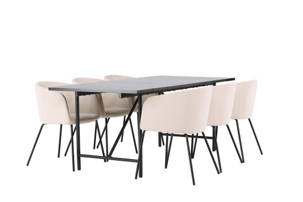 Imagine Masă de dining Astrid 200*75 - Negru mat / MDF negru mat cu furnir + Scaun Berit - Negru / Catifea Bej _6