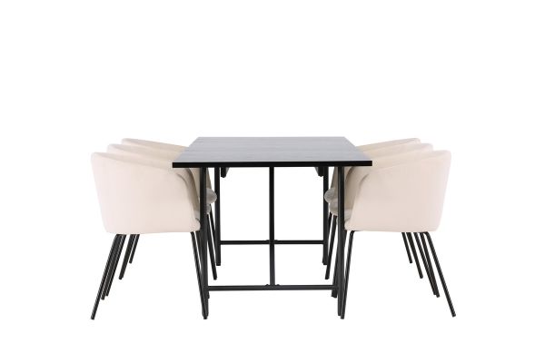 Imagine Masă de dining Astrid 200*75 - Negru mat / MDF negru mat cu furnir + Scaun Berit - Negru / Catifea Bej _6