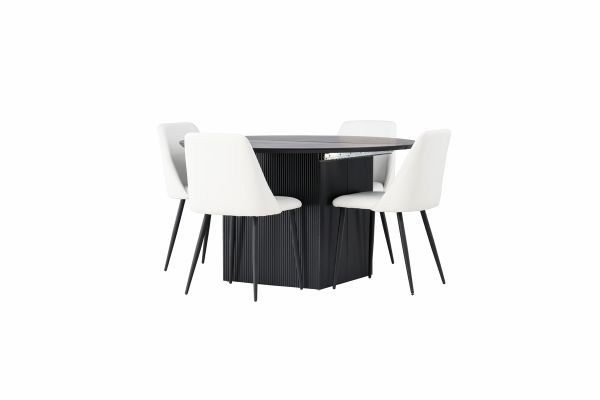 Imagine Vă rugăm să traduceți complet Matilda Dining Table φ130 - Negru / MDF negru cu furnir + Scaun de cină Night - Negru / PU alb _ 4