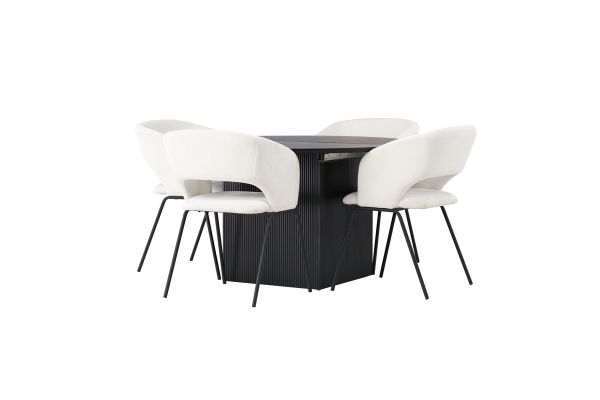 Imagine Masa de dining Matilda ø130 - Negru / MDF negru cu furnir + Scaun de dining Day - Negru mat / In pânză albă _4